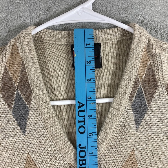 Vintage Argyle Sweater Men Large Brown Robert Bruce V Neck Preppy LS USA Made - Picture 7 of 13